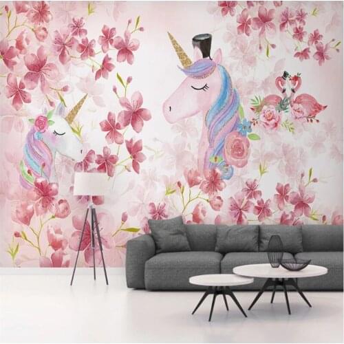 Custom Size Flamingo Unicorn Pink Kids Room Background Mural Wallpapers for Kids Living Room Bedroom 3D Wall Papers Home Decor