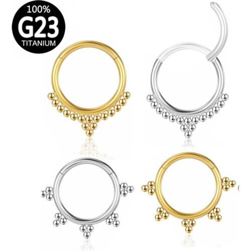Titanium Septum Clicker gold nose ring Women beads Nose ring Piercing Hinge Segment Earring Cartilage Nostril Piercing Jewelry
