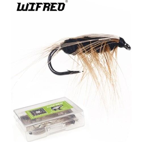Wifreo 10PCS #6 Black Body Woolly Worm Brown Caddis Nymph Fly Deer Hair Beetle Trout Fly Fishing Lure Bait