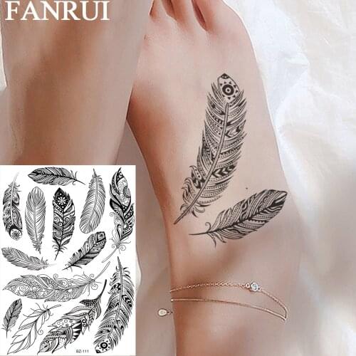 FANRUI Feather Tribal Totem Small Leaf Temporary Tattoos For Women Sticker Black Tatoos Sexy Waterproof Art Wrist Custom Tattoo