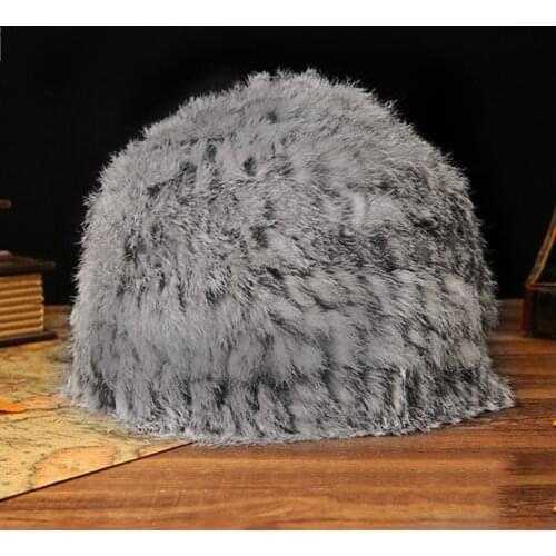 Women Rabbit Fur Knitted Cap Ladies Knitting wool Fur Casual beanies caps cute Girls cap winter thick warm hats Russian Style