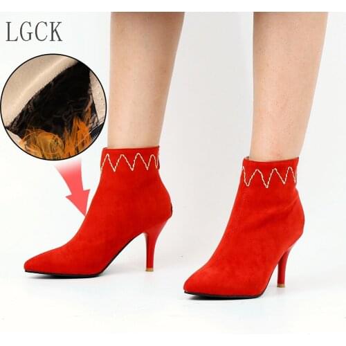 Plus Size 34-48 Fashion Women Ankle Boots Stiletto High Heels Sexy Sock Shoes Pumps Cow Suede Pointed Toe Zip Boots Zapatos Muje