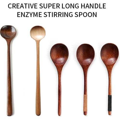 1pc Long Spoons Wooden Japanese/Korean Style 27x5cm Natural Wood Long Handle Round Spoons for Soup Cooking Mixing Stirr