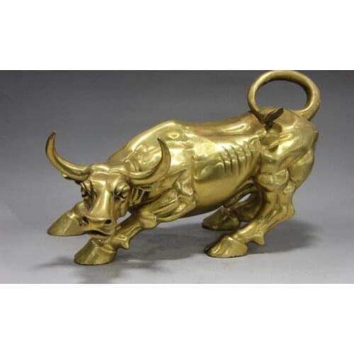 10 Chinese Folk Brass Copper Feng Shui Lucky Wealth cattle Bull Wild ox Statue