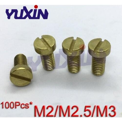 100Pcs/Lot M2 M2.5 M3*L DIN84 Brass Slotted Cheese Head Screw Brass Screw Brass Bolt GB65