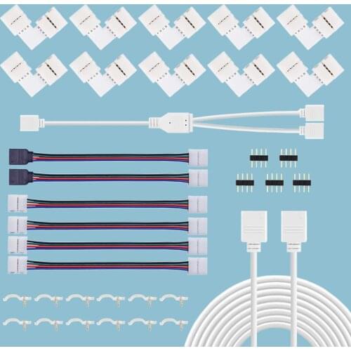 35Pcs 5050 4-Pin Male LED Strip Connector Kit With L-Shaped Female Connectors Jumpers Strip Extension Cable LED Strip Light Clip