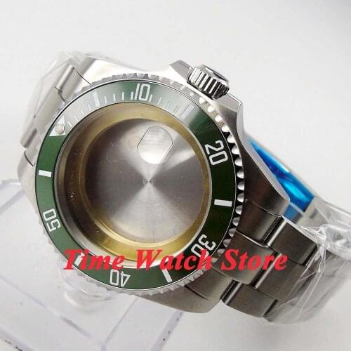 43mm watch case green ceramic bezel sapphire glass with bracelet fit ETA 2836 Miyota 8215 movement 64