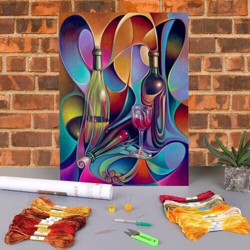 Abstract Flower Landscape Printed Canvas 11CT Cross-Stitch Embroidery Set DMC Threads Handicraft Painting Sewing Counted