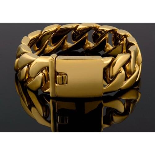 Stainless Steel Bracelet 30mm Cuban Chain Gold Collar Hip Hop Rock Jewelry Accessories Matching Men Bracelet with Dog Chain