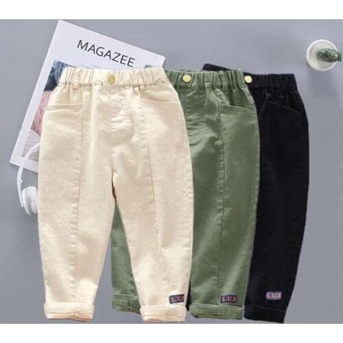 Spring And Autumn Pure Cotton Boys Trousers 2021 New Childrens Wear Casual Pants Small And Medium-Sized Childrens Baby Models