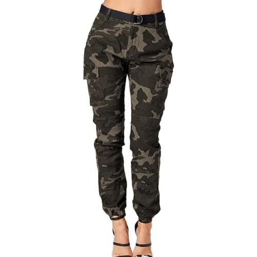 2021 Summer Women Pants Solid Color Camouflage Print Casual Slim Cargo Pants Multi Pockets Mid Rise Ankle Tie Pants Streetwear