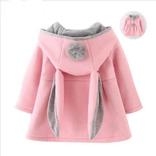 Cute Rabbit Ear Hooded Girls Coat Autumn Winter Warm Kids Jacket Outerwear Children Clothing Baby Tops Girl Coats 6month - 4T