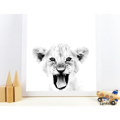 Baby Lion Poster and Print Wildlife Wall Art Canvas Painting Lion Cub Black White Modern Photography Wall Picture Home Decor