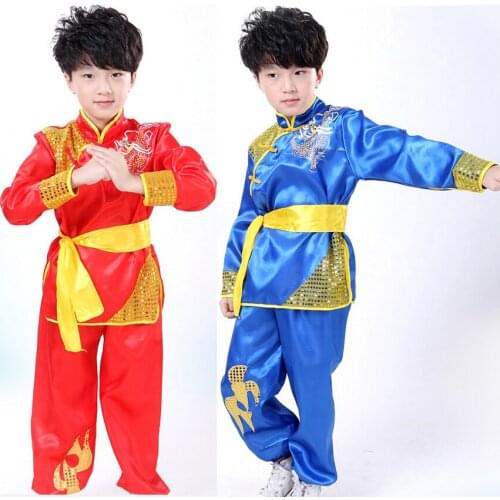 Children kid long sleeve Taekwondo Dobok Wushu Costume Kimono Judo clothing Chinese Kung Fu Suit Tai Chi Martial Art Uniform