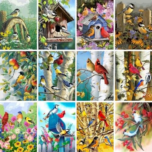 GATYZTORY Frame Painting By Numbers Bird Flowers Coloring By Numbers For Adults Handpainted Oil Painting For Home Decors Artcraf