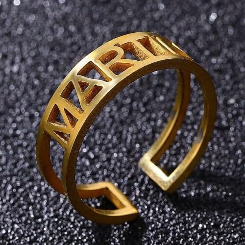 Stainless Steel Personalized Customized Ring for Women Men Custom Name Ring Jewelry Adjustable Couple Wedding Gift