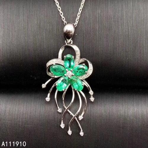 KJJEAXCMY fine jewelry 925 sterling silver inlaid Natural emerald pendant Female necklace fashion supports detection noble