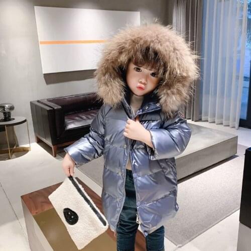 Duck Down Coat Jacket Boys Girls Parkas 2021 Winter Fur Hooded Outerwear Boys Metal Reflective Outfit for 4 5 6 7 8 9 10 Years