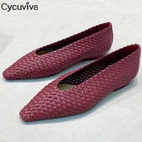 New Weave Leather Flat Casual Shoes Woman Slip On Loafers Designer Ballet Shoes Women Spring Ladies Flats Luxury Brand Shoes