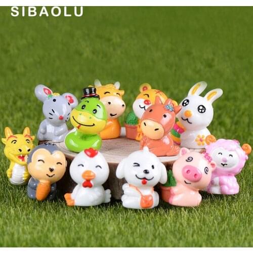Cartoon Animal Figure Chinese Zodiac Miniature figurine model Home Decoration Fairy Garden statue kids toy Home ornaments