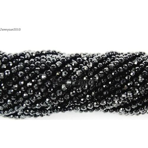 Natural Black Onyx Gems Stones 3mm Faceted Round Spacer Seed Beads 15.5'' Strand for Jewelry Making Crafts 5 Strands/Pack