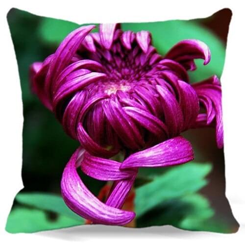 Cotton polyester pillow case Dark Purple Chrysanthemum Square Cushions cover for Home car chair decoration