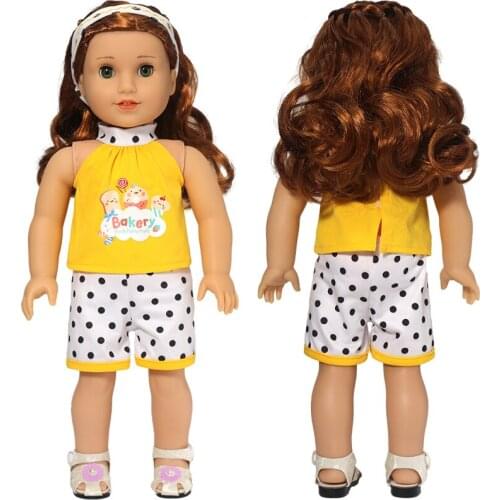 18 Inch Girl Dolls Clothes Summer Strap Blouse Black Dots Pants Toys Wears Children Girl Gift