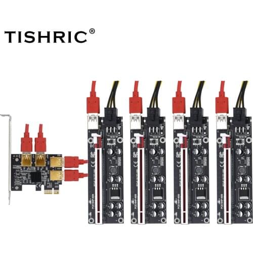 TISHRIC Golden PCIE PCI-E Riser 1 to 4 USB 3.0 Card Multiplier Hub PCI Express 1X to 16X Adapter For Bitcoin ETH Mining Miner