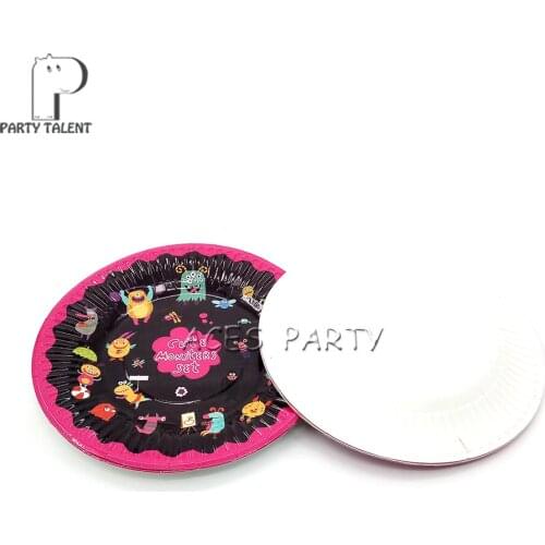 Party supplies 48PCS 7inch Monster theme party decoration disposable tableware paper plate dishes white cardboard with food film