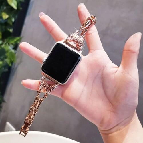 Women Diamond Metal Strap for Apple Watch SE 40mm 44mm iWatch Series 6 5 4 3 Band Butterfly Stainless Steel Bracelet 38mm 42mm