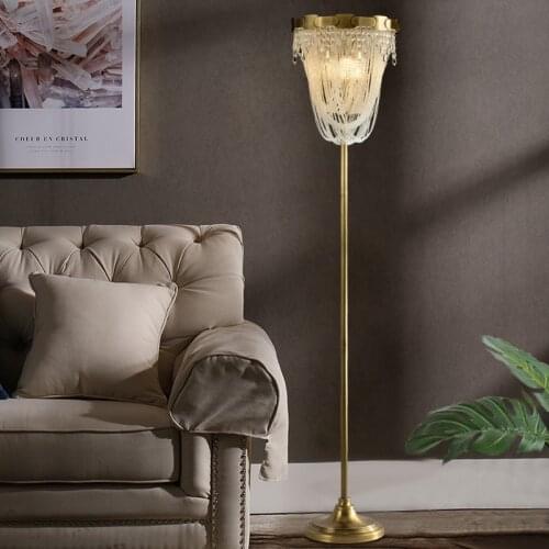 Light luxury floor lamp living room bedroom bedside crystal simple creative all copper designer Italian postmodern floor lamp