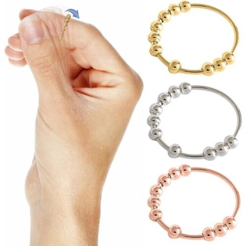 Fidget Beads Fidget Ring Spinner Single Coil Spiral Fidget Ring Beads Rotate Freely Stress Anxiety Ring Toy For Girl Women