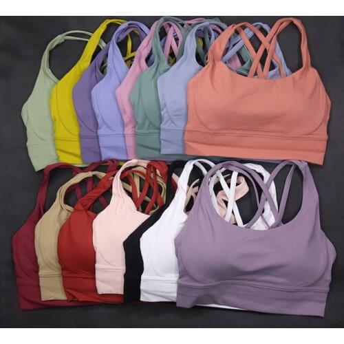 19 Colors Yoga Vest Womans Fitness Sports Underwear Gym Sport Bra Workout Running Push-Up Cross-Back Crop Bra Solid Color Top