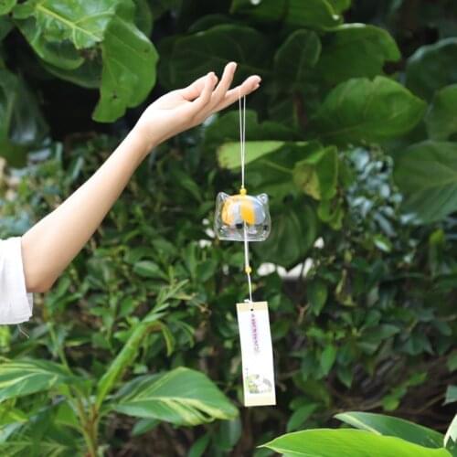 Glass Cat Pattern Wind Chime Bell Japenese Home Garden Hanging Decor DIY Gift