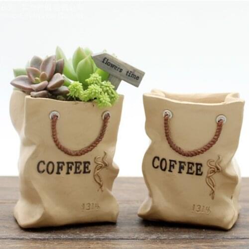 New 1Pcs Resin Shopping Bag Sedum Succulent Pot Planter Bonsai Trough Box Plant Bed for Flower Pots Garden Home Decoration Gift