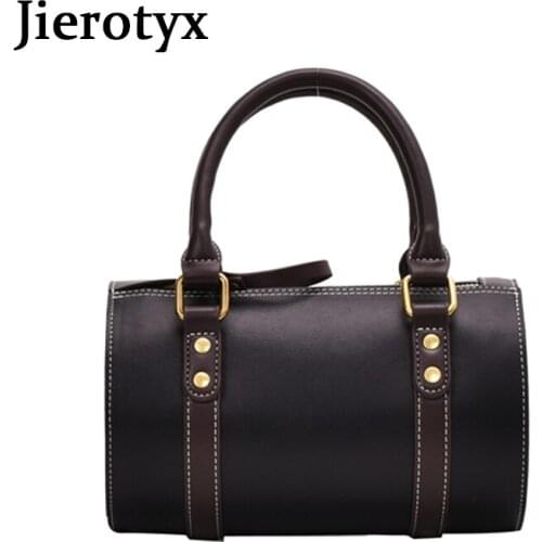 JIEROTYX Solid Color Handbag For Women High Quality Leather Cylindrical Travel Bags Lady Satchel Handbags Messenge Shoulder Bags