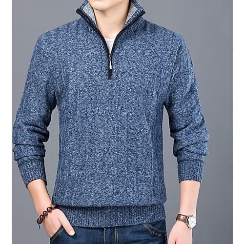 New Mens Sweater Casual Pullover Mens Warm Sweaters Man Slim Stand Collar Knitted Pullovers Male Coats Half Zip Sweater
