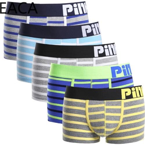 5pcs 2020 Pink Heroes High-Quality Cotton Underwear Men Boxer Shorts Classic Striped Male Underpants Comfortable U-bag