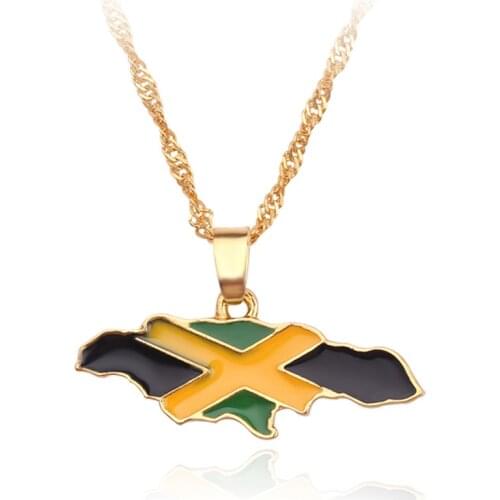 Jamaica National Map Flag Pendant Necklaces Gold Color Jewelry Jamaican Gifts Maps necklace chain choker accessories