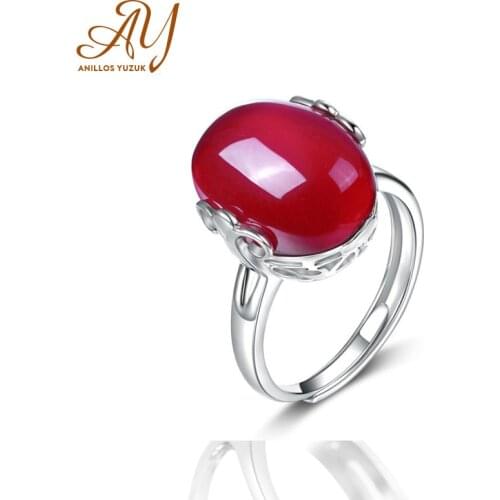 Anillos Yuzuk Womens Rings 925 Sterling Silver Jewelry Ring With Oval Cut Blue Red Green Agate Ring Wedding Gifts Adjust Size