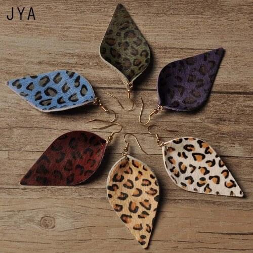 Cpop Multicolor Genuine Leather Earrings for Women Statement Dangle Leopard Leaf Earrings Trendy 2018 Fashion Jewelry Winter New