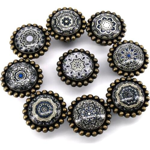 1PCS Antique Bronze Drawer Knobs Glass Zinc alloy Dresser Knob Decorative Cabinet Handles Pull