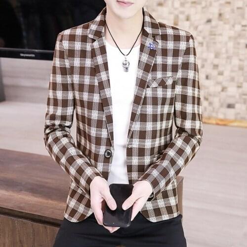 2021 Mens Fashion Slim Handsome blazer Youth Trendy Plaid Leisure blazer
