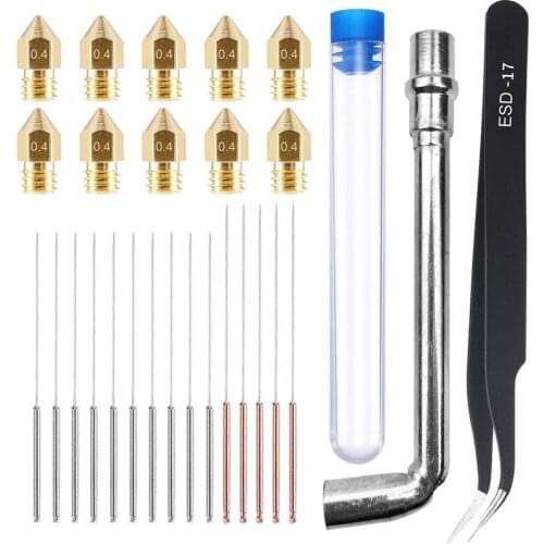 23Pcs Nozzle Cleaning Kit 0.4Mm Mk8 Nozzle 0.35Mm Cleaning Needle Tweezers Wrench for 3D Printer