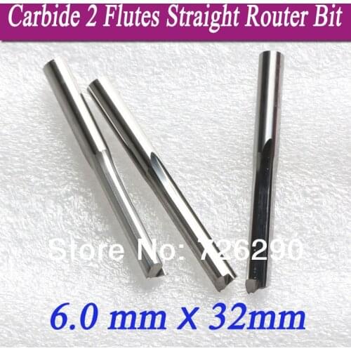 3pcs 6.0*32mm 2 Straight Flutes Milling Cutters Wood Tools CNC Solid Carbide Router Bits Set End Mill Cutter