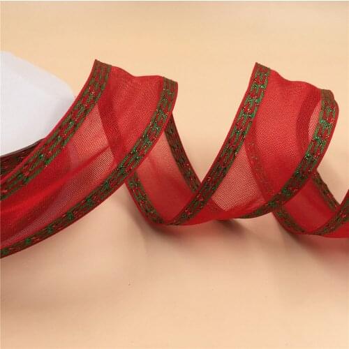 38MM Wire-Edge Ribbon Red OrganzaFor Dress Bow Birthday Decoration Chirstmas Gift DIY Wrapping 25Yards N2060