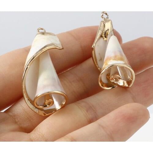Natural Shell Pendants Musical Instrument Bugle Multicolor Bohemian Charms DIY Making Earrings Necklace Women Party Jewelry,5PCs