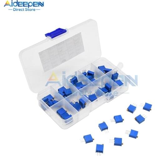 50Pcs/lot 3296W Series 500R 1K 2K 5K 10K 20K 50K 100K 200K 1M Multi-turn Potentiometer 10K Variable Resistors With Box Set