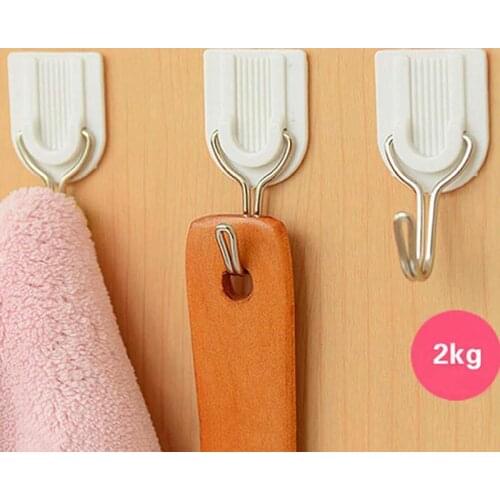 6pcs White Self-adhesive Wall Hook Hanger Plastic Sticky Door Robe Hooks Holder for Clothes Towel Coat Bathroom Kitchen