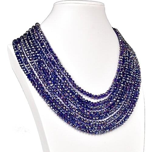 Glouries Faceted Blue Beads 4*6mm jewel Multilayer Glass Crystal Necklace 17-26inch Gem For your Wife /Daughter wholesale H141